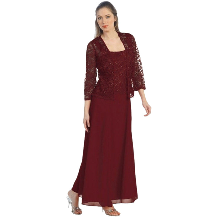 Ladies Elegant Evening Maxi Dress with Lace Bolero and Fitted Under Dress Mune Fashion