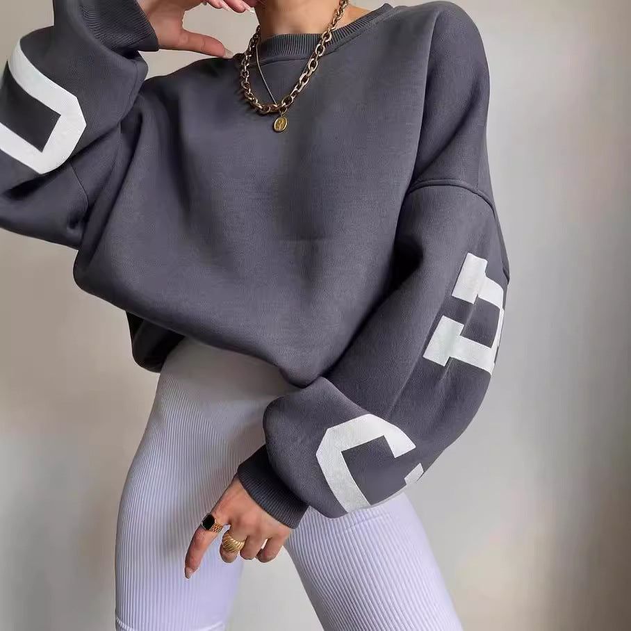 Women's Oversized Sweatshirt with Block Print Sleeves and Wide Drop Shoulder Cut Mune Fashion