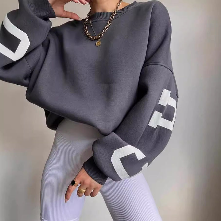 Women's Oversized Sweatshirt with Block Print Sleeves and Wide Drop Shoulder Cut Mune Fashion