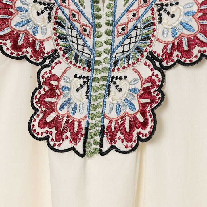 Women's Embroidered Kaftan Dress with V-Neck and Wide Batwing Sleeves Mune Fashion