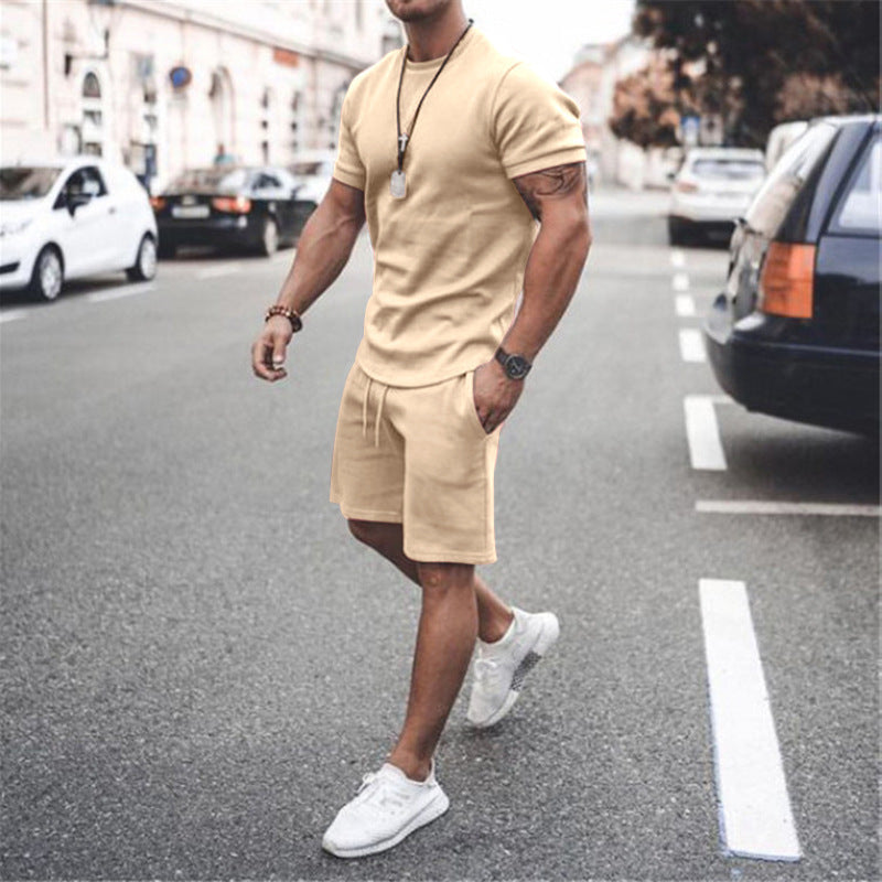 Men's fitted short sleeve shirt with reinforced shoulder seam and elastic drawstring bermuda made of stretch jersey Mune Fashion