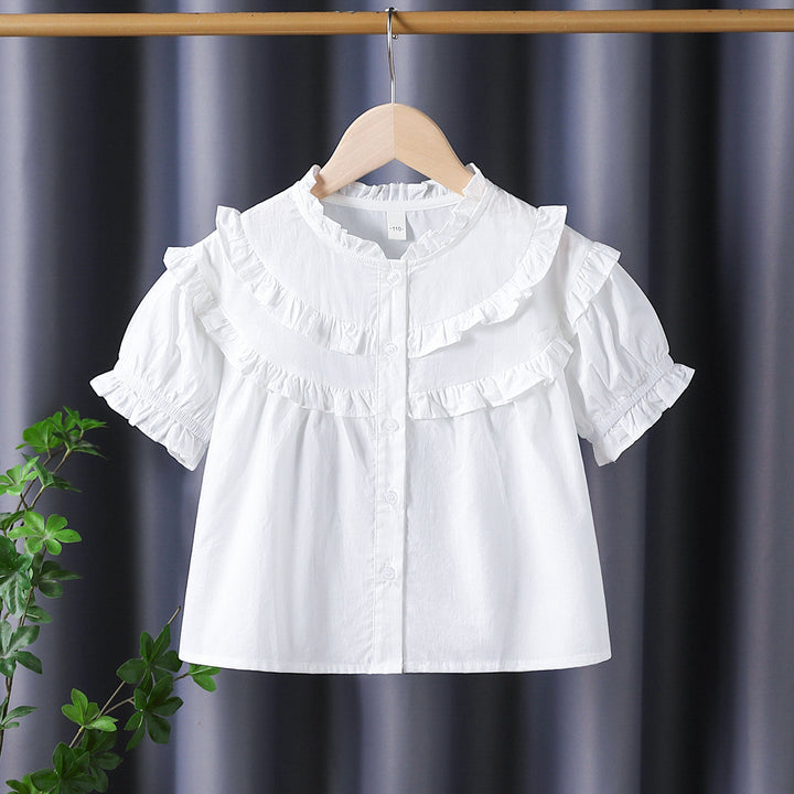 Girl Ruffle Blouse with Elegant Button Placket Mune Fashion