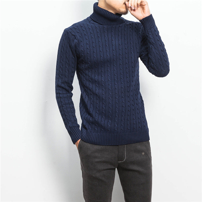 Men's fine-knit turtleneck sweater with cable pattern and slim silhouette Mune Fashion