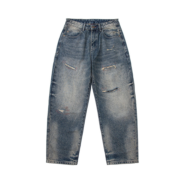 Women Loose-Fit Vintage Denim Jeans with Frayed Details and Cropped Leg Mune Fashion