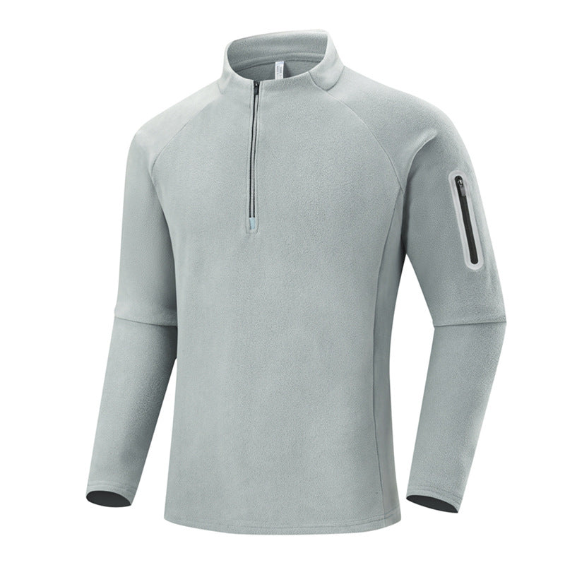 Men's Fleece Half-Zip Training Shirt with Stand-up Collar and Sleeve Zipper Pocket Mune Fashion