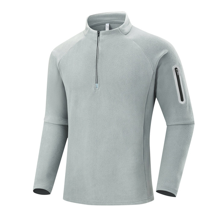 Men's Fleece Half-Zip Training Shirt with Stand-up Collar and Sleeve Zipper Pocket Mune Fashion