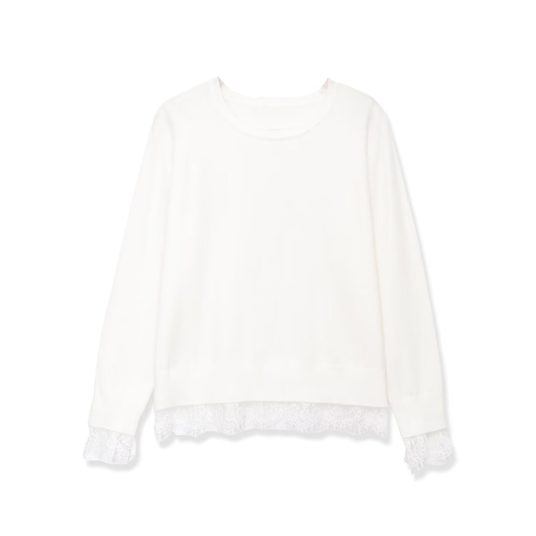 Women's Oversize Cotton Sweater with Lace Trim Mune Fashion