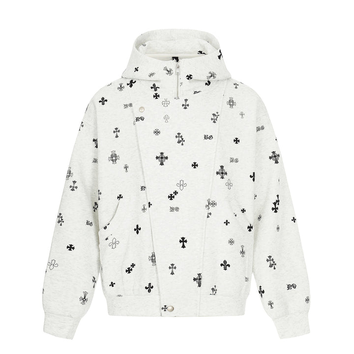 Unisex Boxy Hoodie Jacket with Half Zipper and Allover Print Mune Fashion