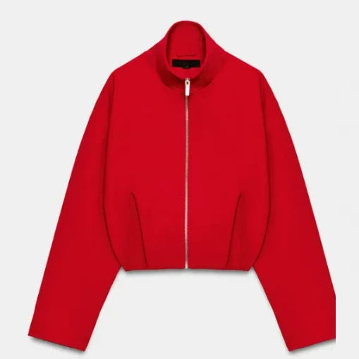 Women’s short-cut boxy blouson with high stand-up collar and dropped shoulders Mune Fashion
