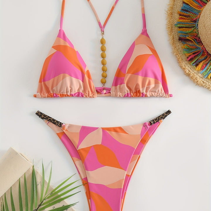 Women's Triangle Bikini Set with Eye-Catching Stripes Mune Fashion