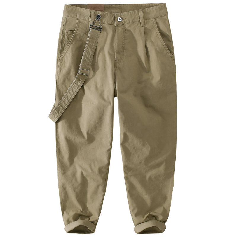 Men's Tapered Chino Pants with Removable Belt, High Waist and Cuffed Hem Mune Fashion