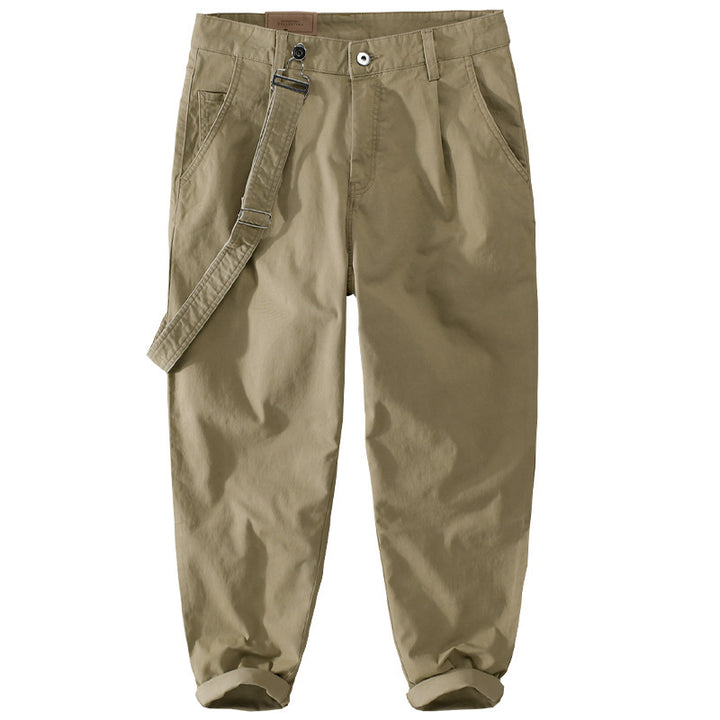 Men's Tapered Chino Pants with Removable Belt, High Waist and Cuffed Hem Mune Fashion