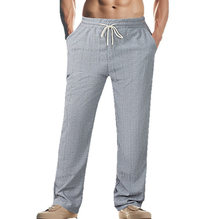 Men's relaxed linen look lounge pants with elastic waistband, drawstring, and fine waffle texture Mune Fashion