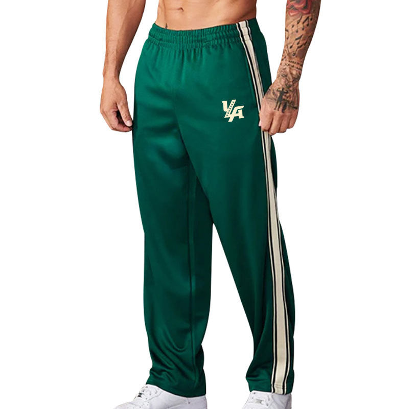 Men's straight-cut training pants with elastic comfort waistband, side double stripe, and thigh logo print Mune Fashion