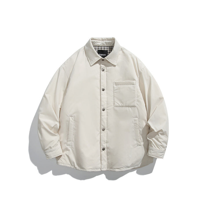 Unisex Boxy padded shirt jacket with snap buttons, chest pocket and thermal lining Mune Fashion