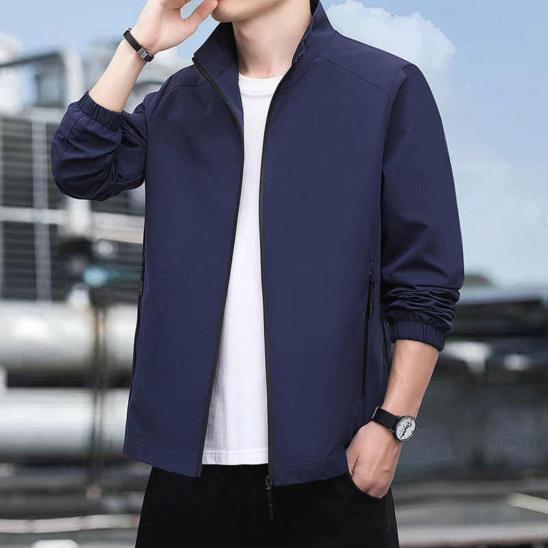 Men's Lightweight Softshell Jacket with Stand-up Collar, Full-Length Zipper and Elastic Cuffs Mune Fashion