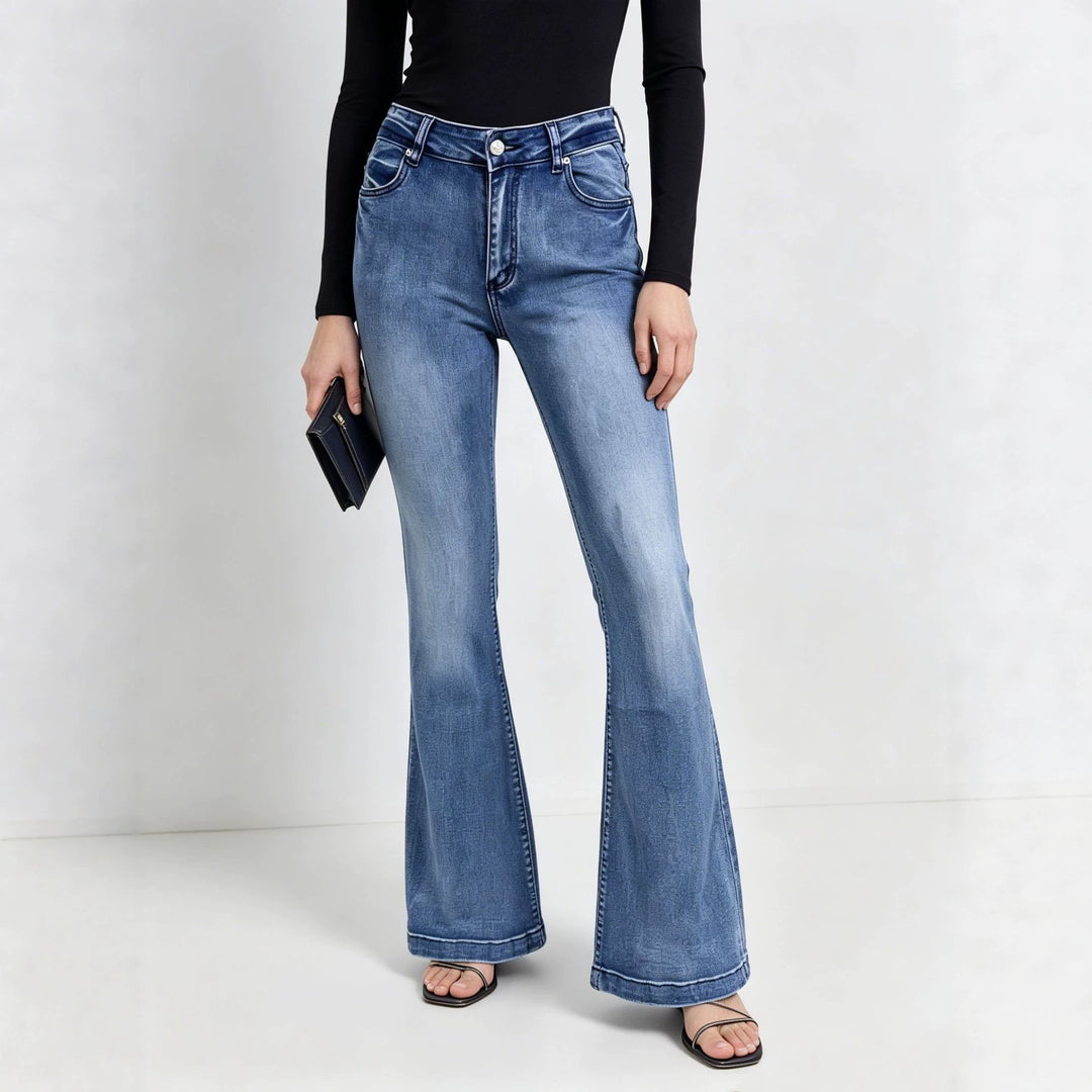 Women's High-Waist Flared Jeans with figure-hugging waistband and wide flare Mune Fashion