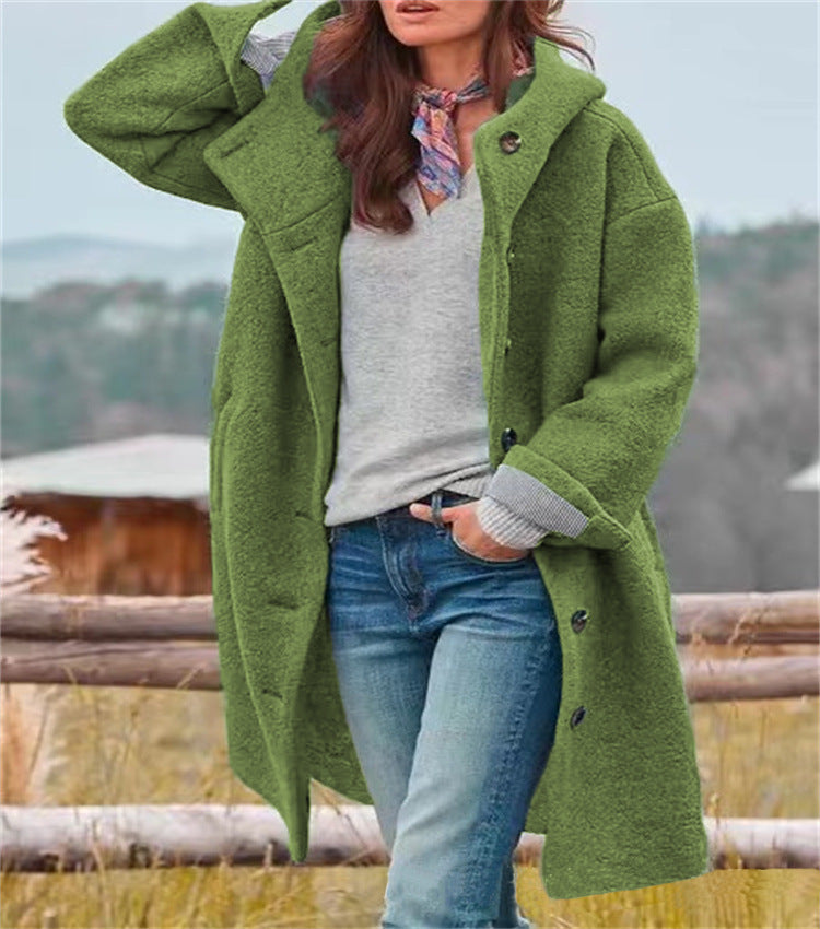 Women's Boucle Hoodie Coat in Oversized Cut with Concealed Button Placket Mune Fashion