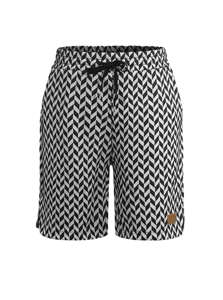 Women's Jacquard Shorts with elastic comfort waistband, drawstring and herringbone pattern Mune Fashion