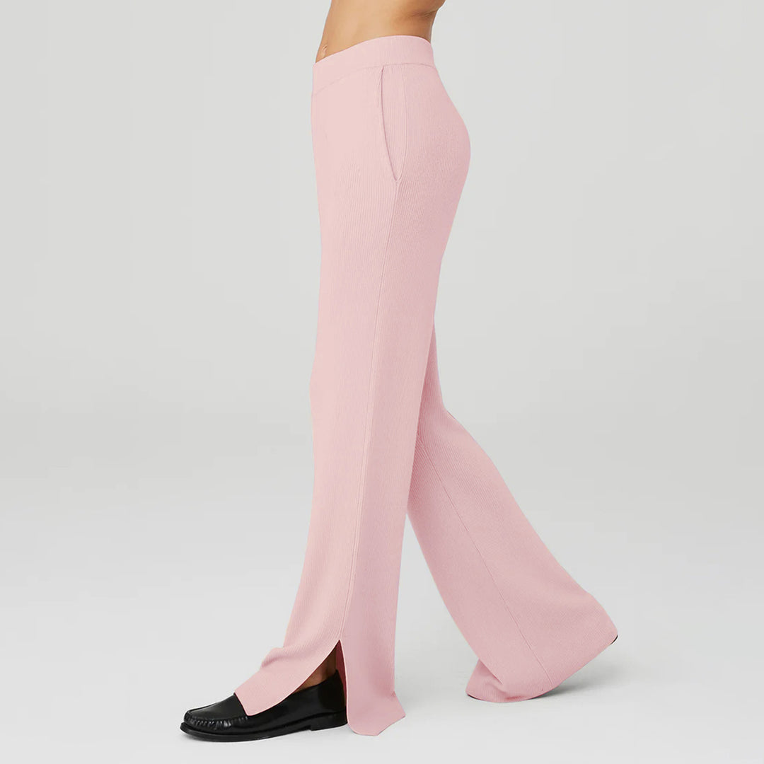 Women's loose lounge pants with elastic waistband, side pockets and side hem slit Mune Fashion