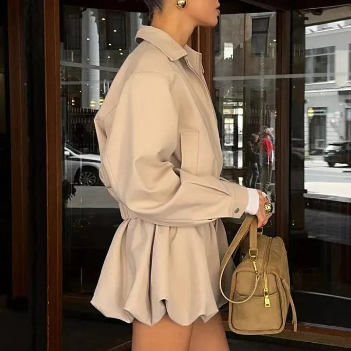 Women's Short Blouson Jacket made of Vegan Leather with Zip and Elastic Hem Mune Fashion