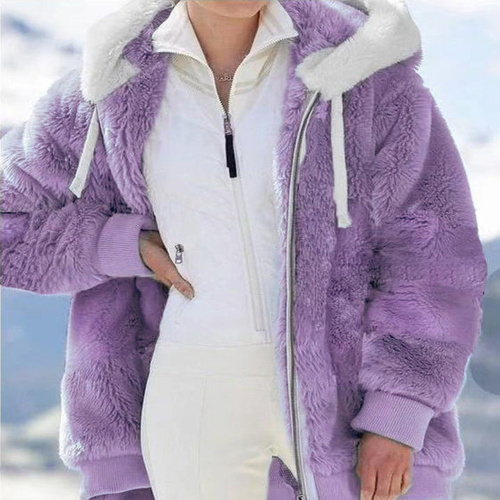 Women's cozy hooded teddy jacket with padded lining and ribbed cuffs Mune Fashion