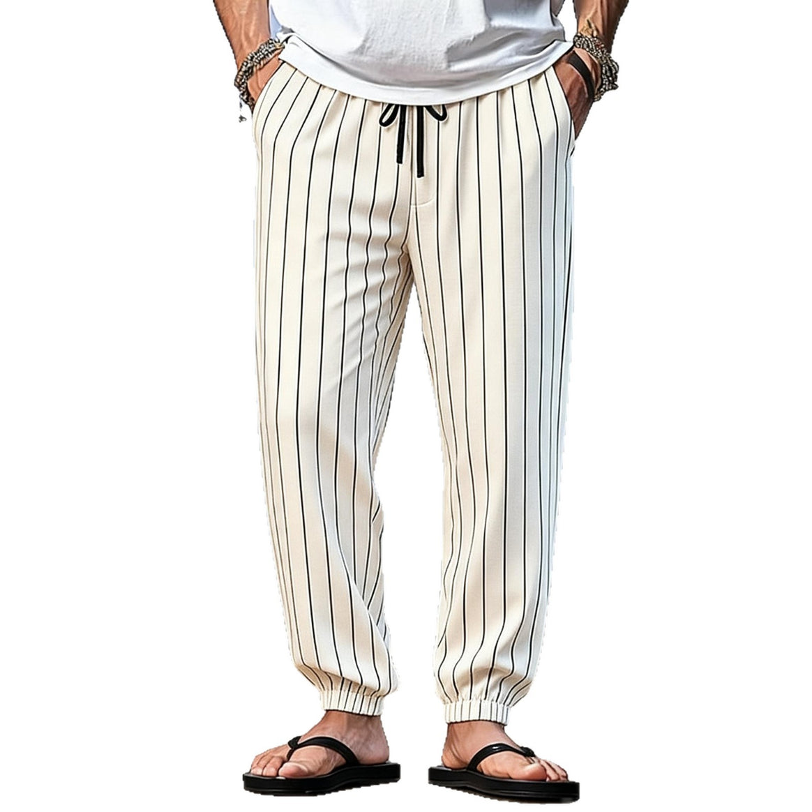 Men's striped jogger-chino with drawstring, crease and elastic ankle cuffs Mune Fashion