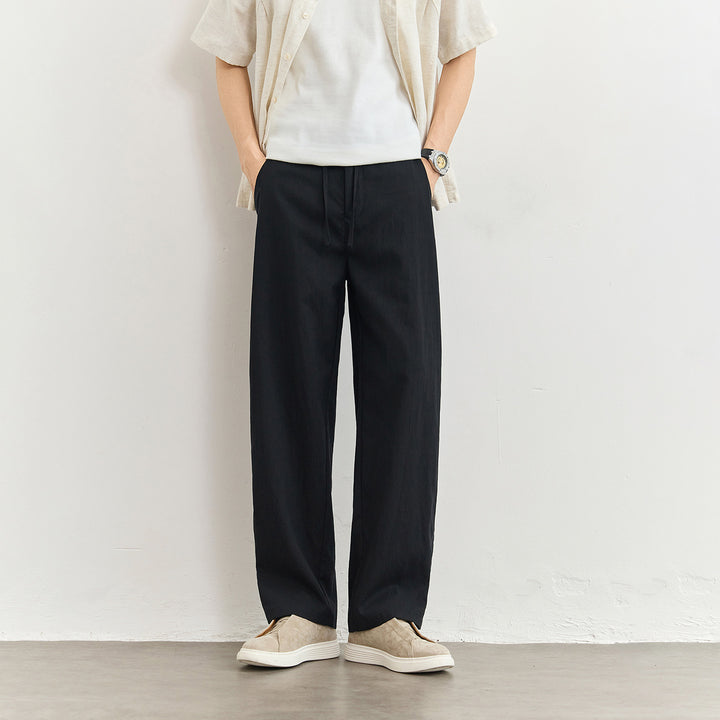 Men's Lightweight Linen Pants with Drawstring and Straight Leg Mune Fashion