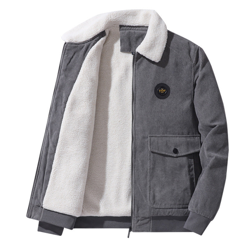 Men's Corduroy Trucker Jacket with Sherpa Collar, Zipper and Flap Pockets Mune Fashion