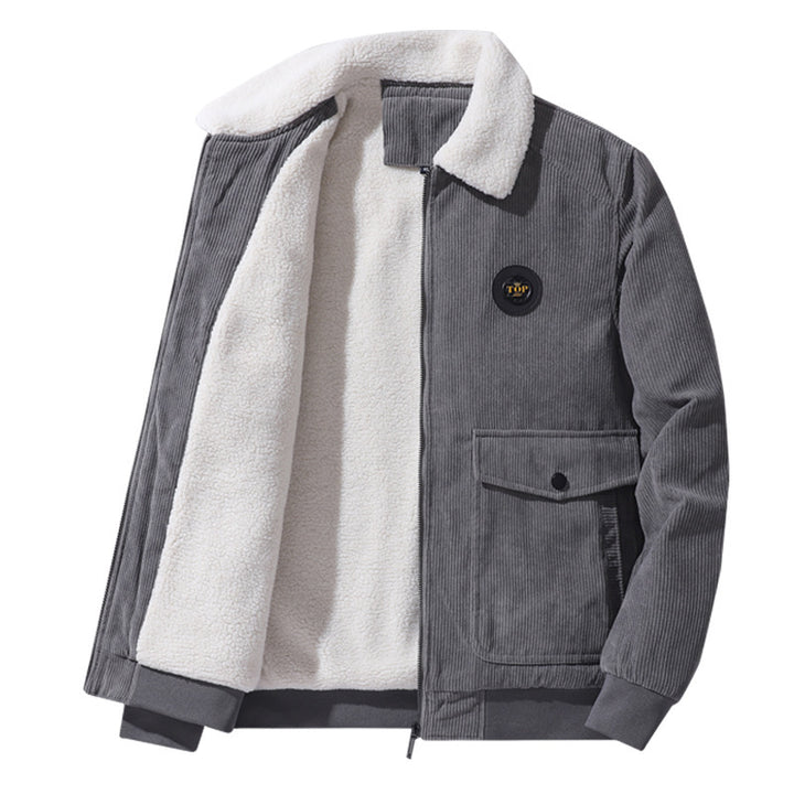Men's Corduroy Trucker Jacket with Sherpa Collar, Zipper and Flap Pockets Mune Fashion