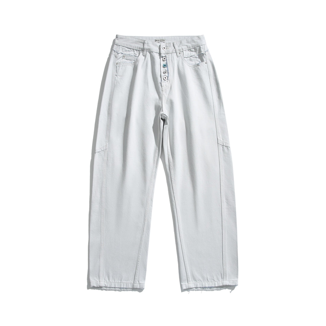 Women High-Waisted Relaxed-Fit Jeans with Visible Button Placket and Cargo Side Seams Mune Fashion