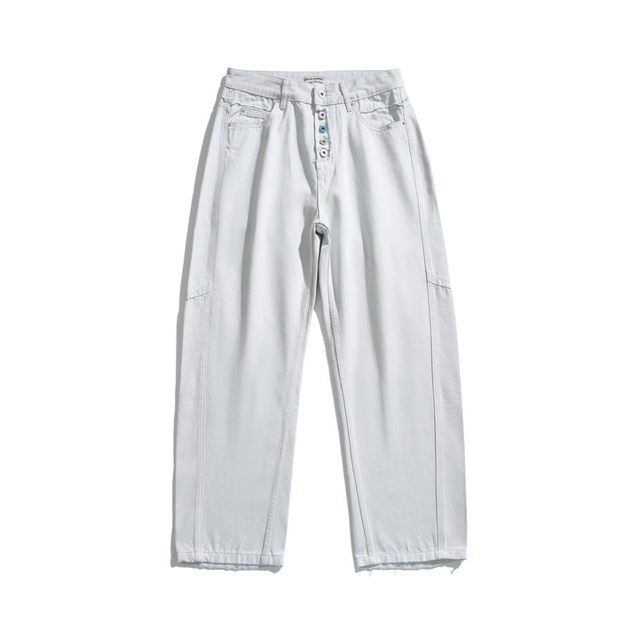 Women High-Waisted Relaxed-Fit Jeans with Visible Button Placket and Cargo Side Seams Mune Fashion