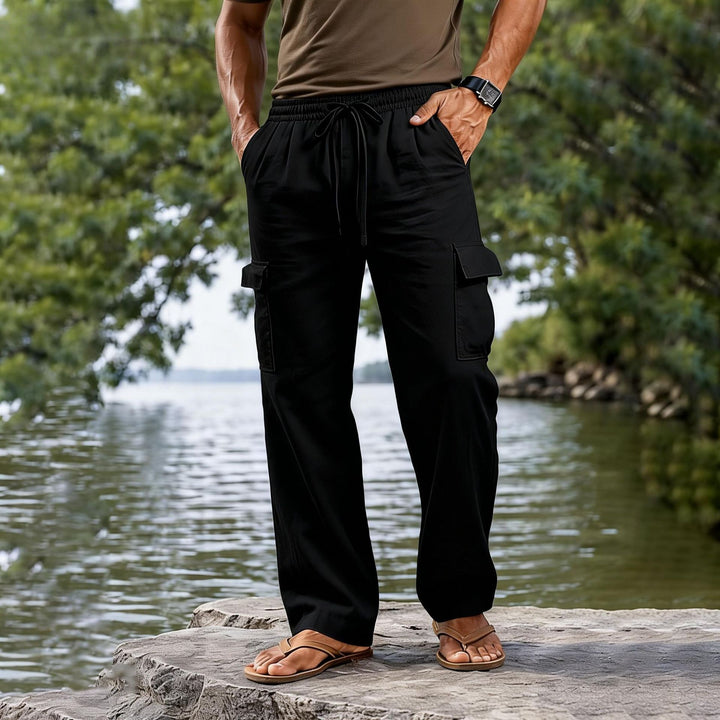 Men's lightweight cargo casual pants with elastic drawstring waistband and straight leg Mune Fashion