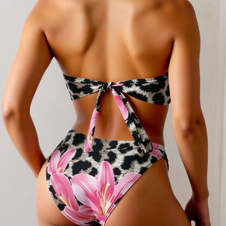 Women's Bandeau Bikini with Floral Accent Mune Fashion