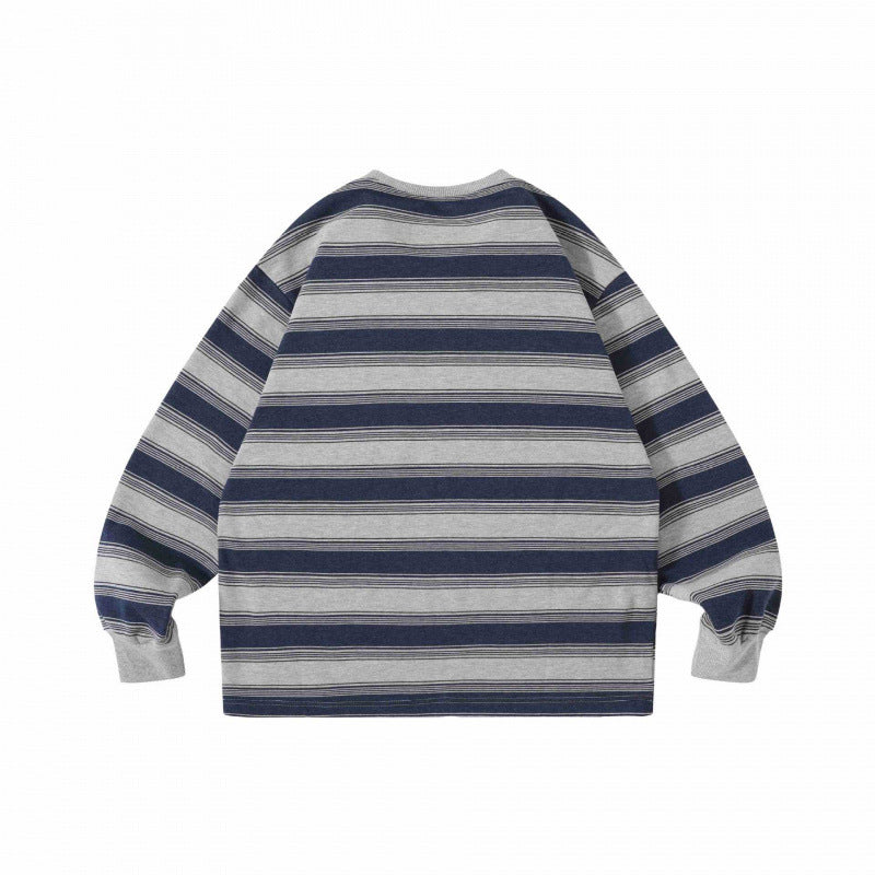 Unisex Oversize Striped Sweatshirt with Chest Pocket and Round Neck Mune Fashion