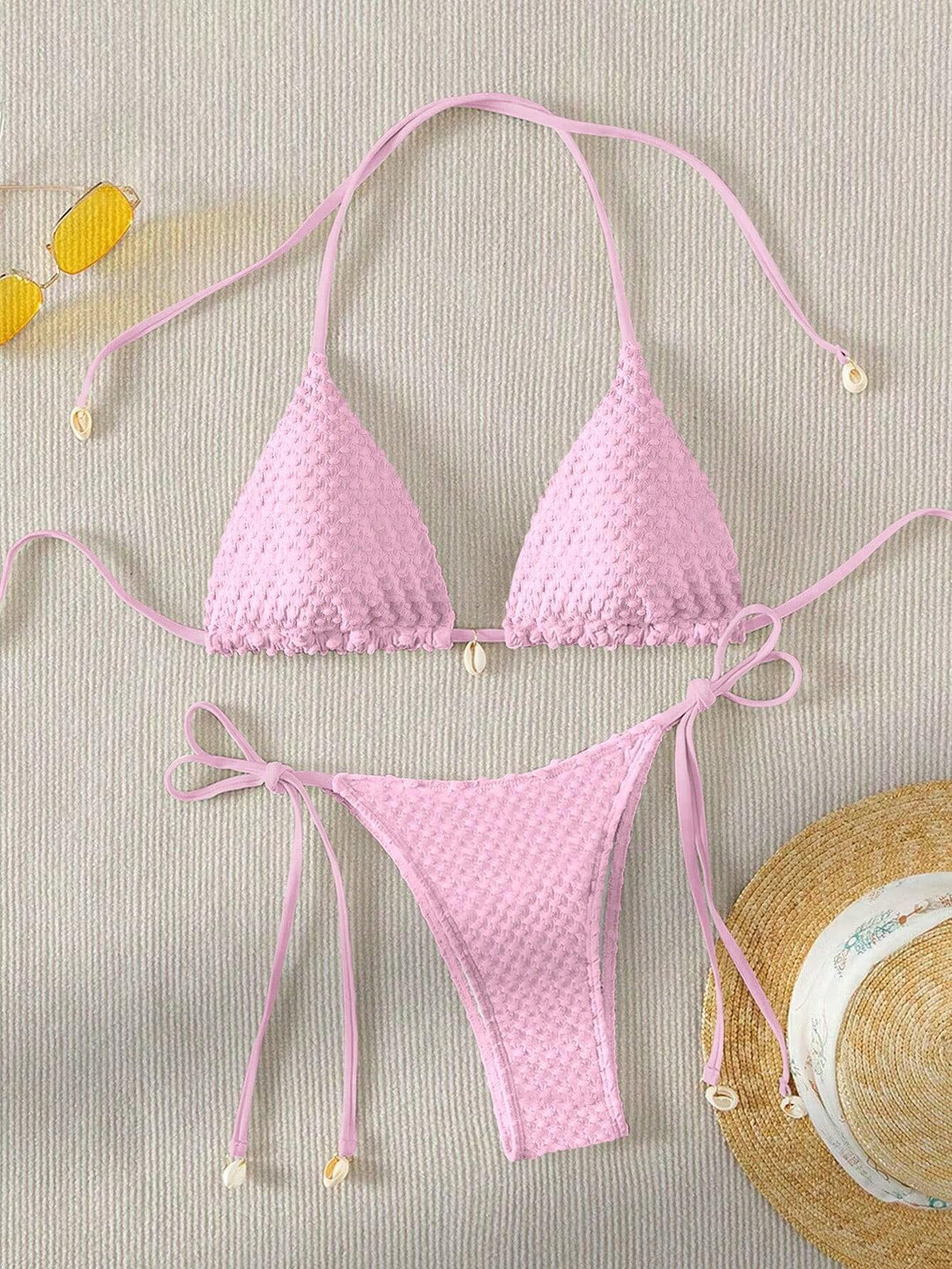 Women Triangle Bikini with textured material and delicate ties Mune Fashion