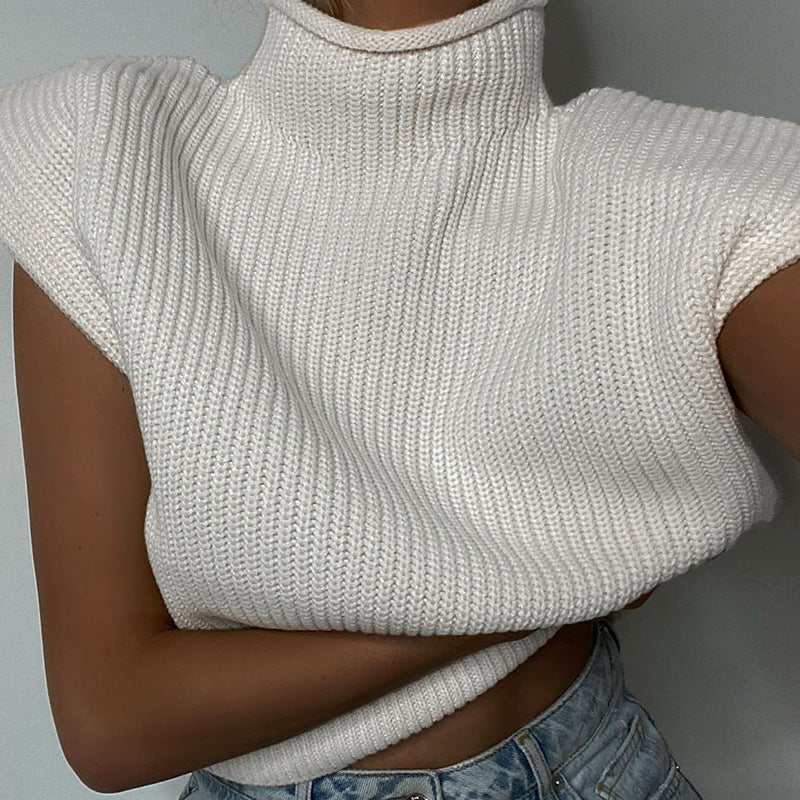 Women's sleeveless ribbed top with stand-up collar and padded shoulders Mune Fashion