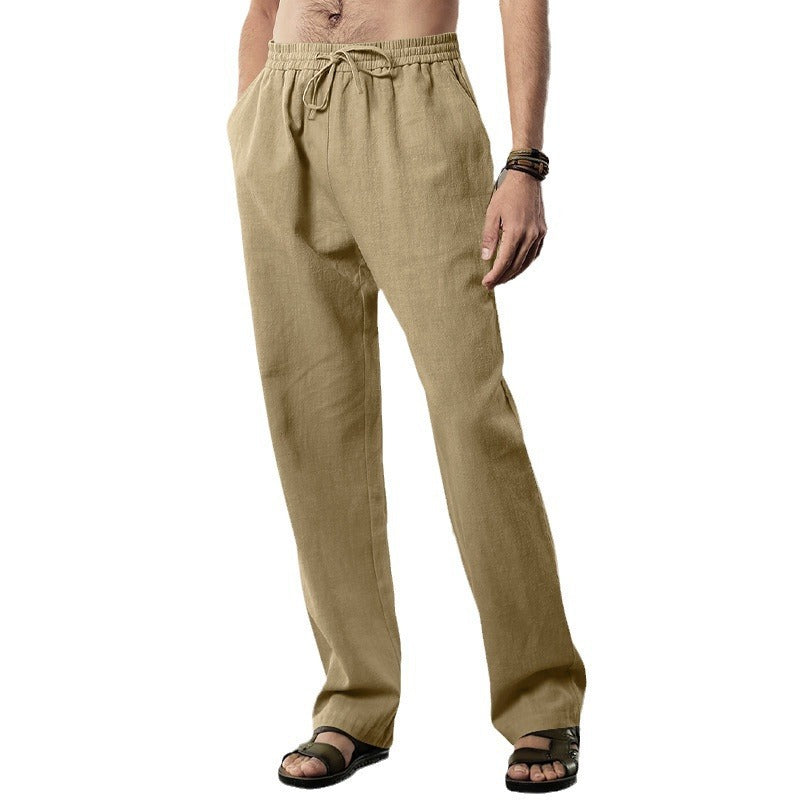 Men's Loose-Fitting Linen Pants with Drawstring and Straight Leg Mune Fashion
