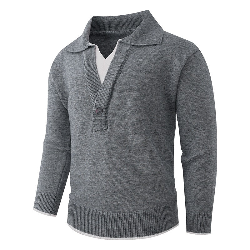 Men's fine knit sweater with polo collar and one-button half placket Mune Fashion