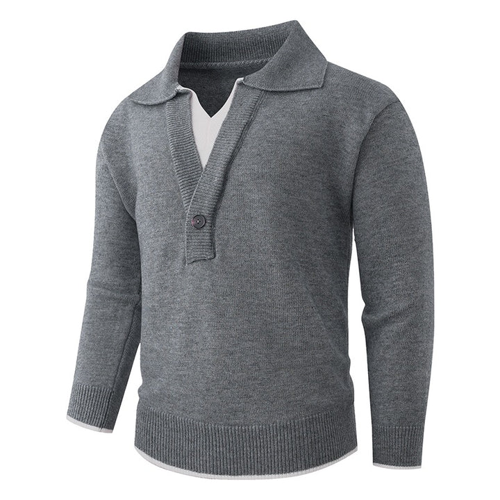 Men's fine knit sweater with polo collar and one-button half placket Mune Fashion