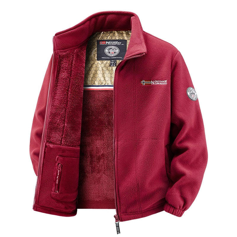 Men's fleece jacket with teddy inner lining, high stand collar and zip pockets Mune Fashion
