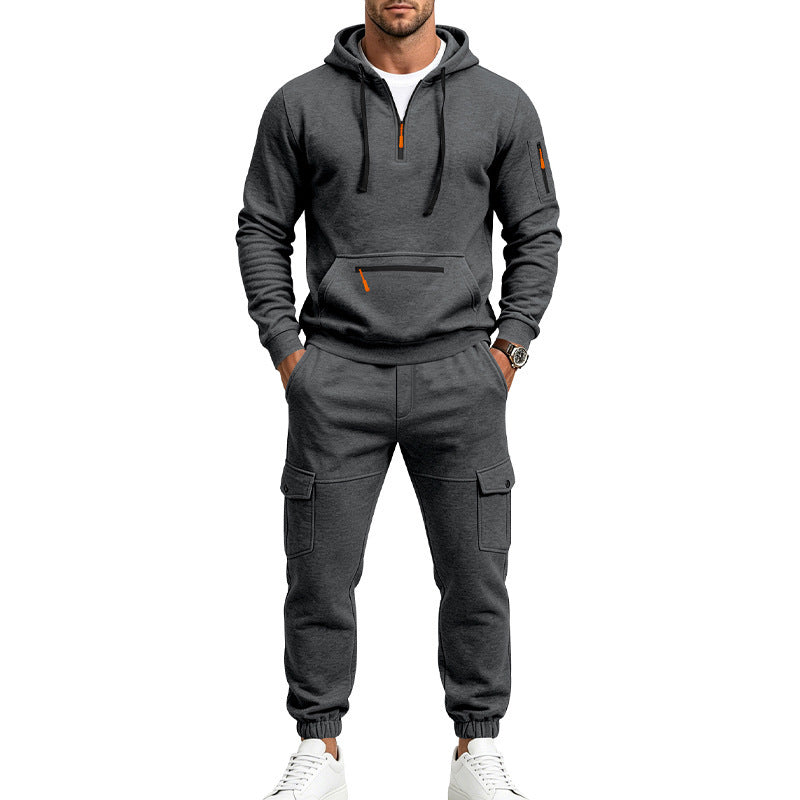 Men's Cargo Jogging Set with Hood, Half Zipper and Multi Pockets Mune Fashion