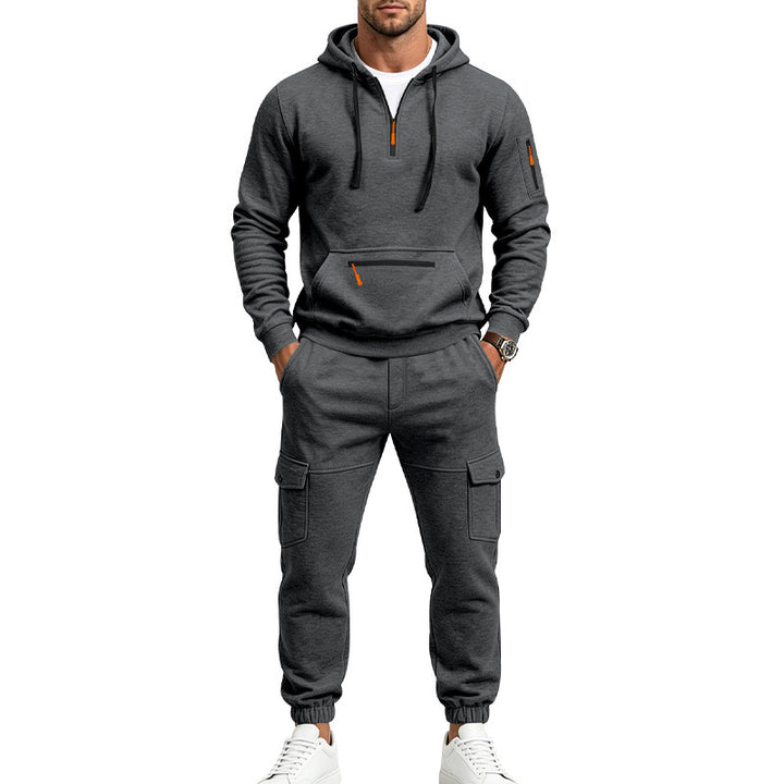Men's Cargo Jogging Set with Hood, Half Zipper and Multi Pockets Mune Fashion