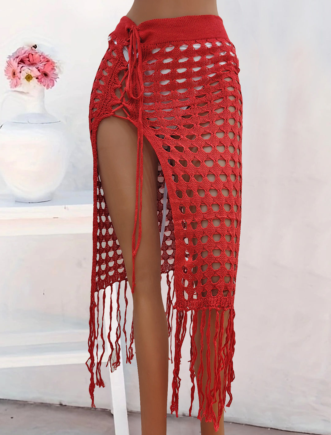 Women's crocheted beach sarong with fringes Mune Fashion
