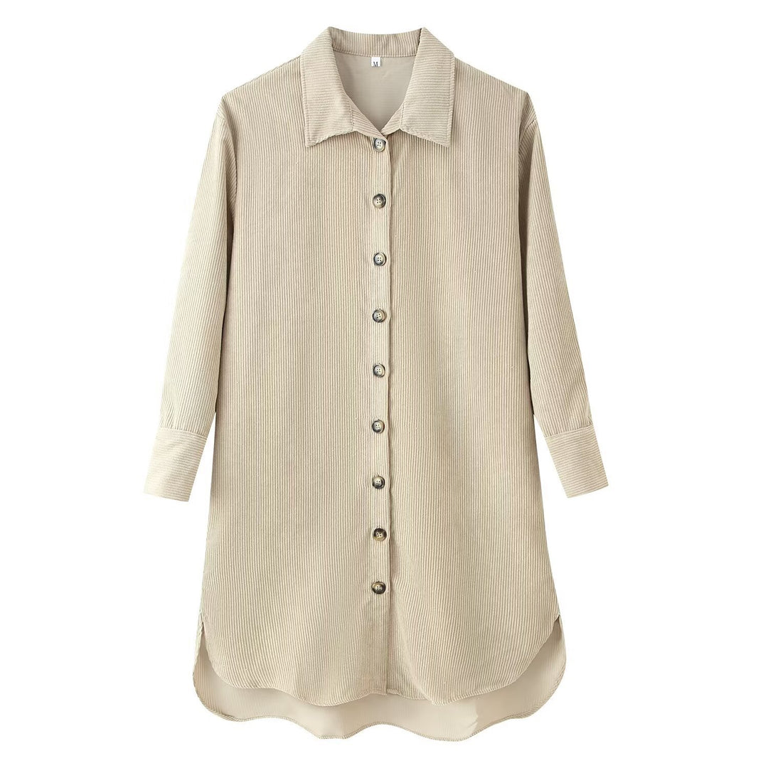 Women's long shirt tunic made of fine ribbed jersey with shirt collar and continuous button placket Mune Fashion