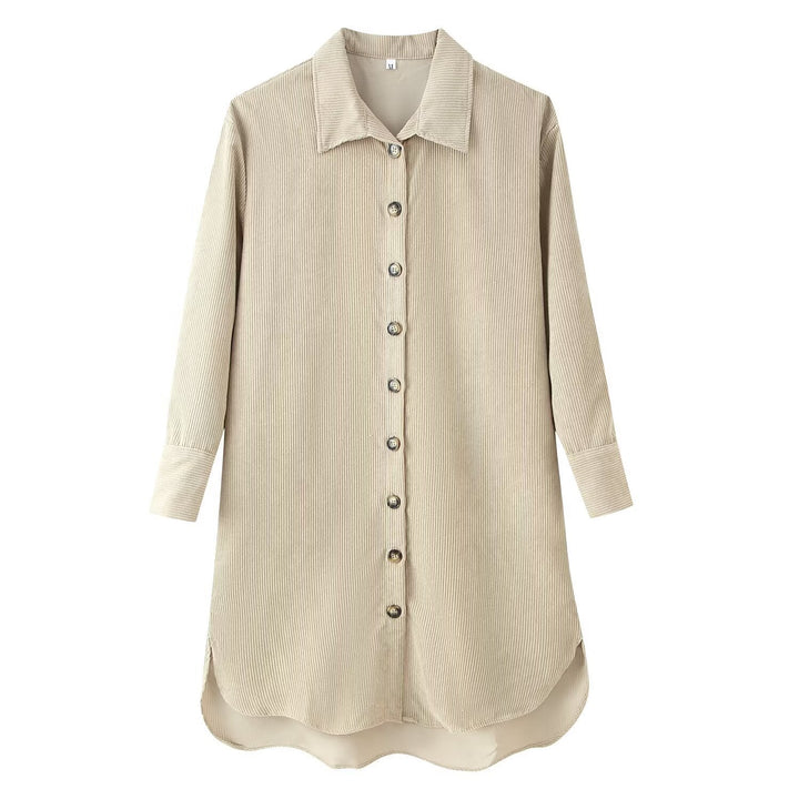 Women's long shirt tunic made of fine ribbed jersey with shirt collar and continuous button placket Mune Fashion