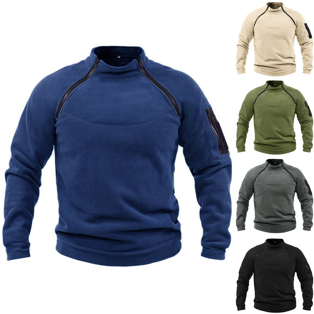 Men's Thermal Fleece Pullover with High Collar and Practical Pockets Mune
