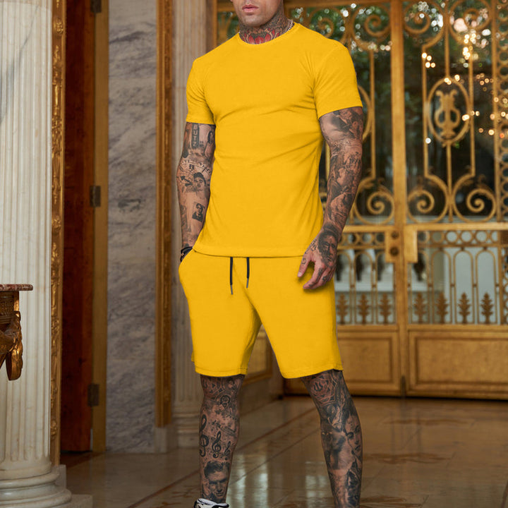 Men's slim Jersey set with round neck shirt and elastic drawstring shorts Mune Fashion