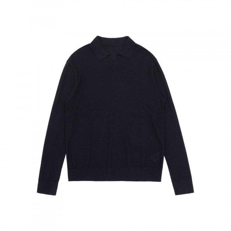 Unisex Fine knit polo with open polo collar, lightweight mélange knit and ribbed finishes Mune Fashion