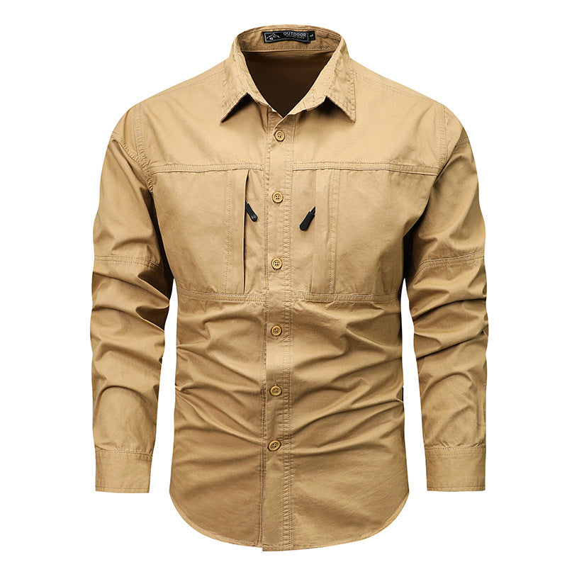 Men's rugged utility shirt with hidden zip pockets, reinforced seams, and classic spread collar Mune Fashion
